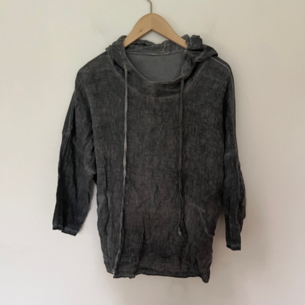Francesca Bettini Italy Grey 100% Linen Hooded Tunic Top Hoodie